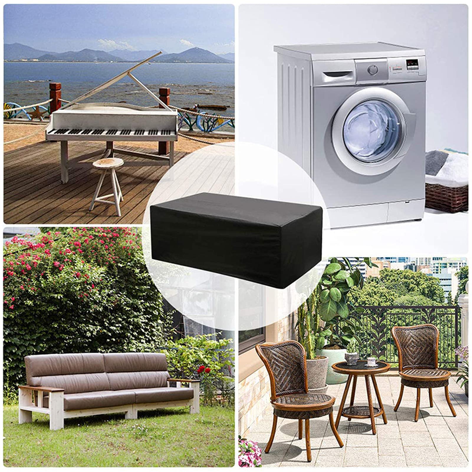 copertura per mobili da giardino, rettangolare, quadrata in poliestere 420D, impermeabile, antivento, anti-UV, resistente agli strappi, per sedie e divani in rattan (115 x 115 x 74 cm)