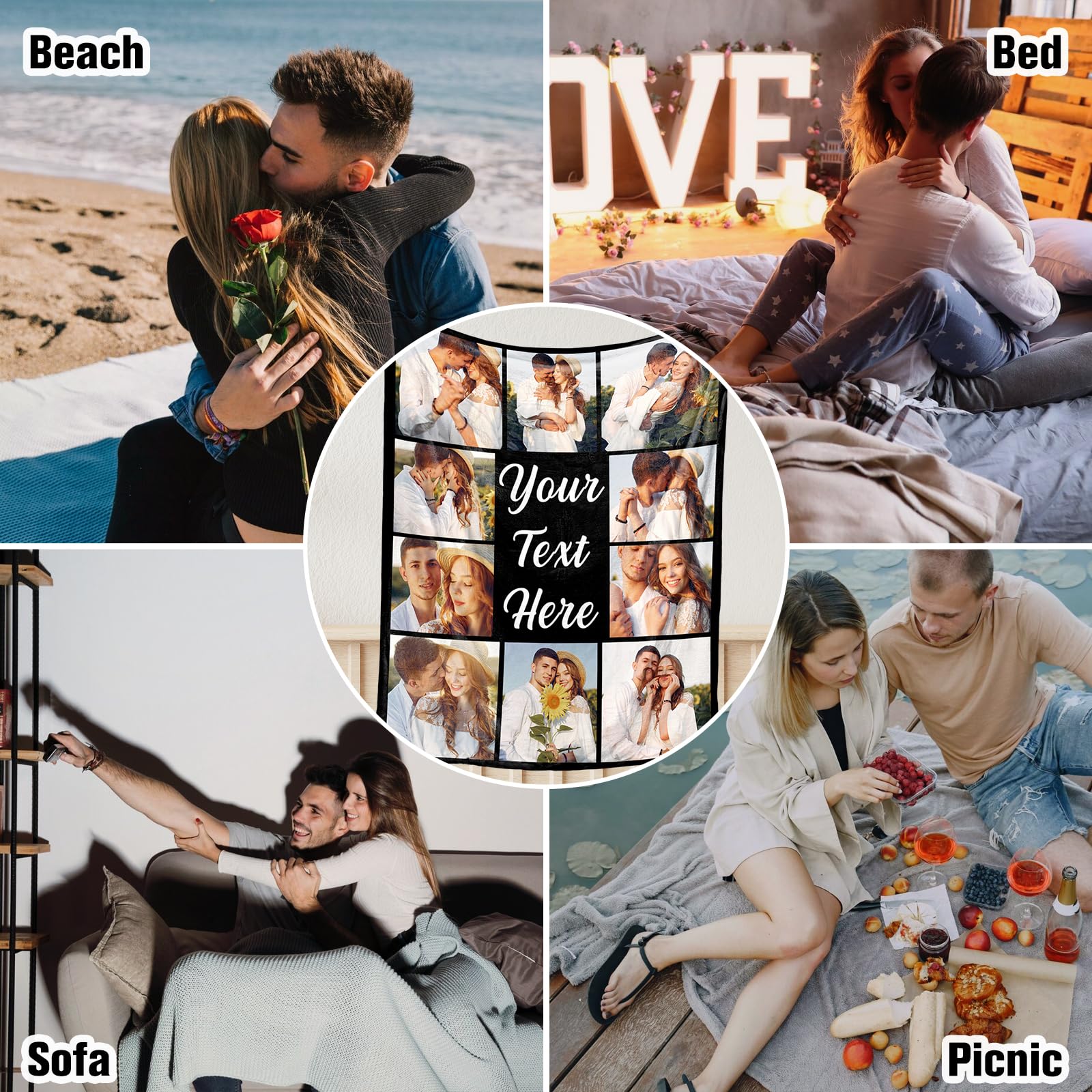 Coperta Personalizzata Con Foto - Plaid Con 4 Foto E Dedica, Regalo Ideale Per Festa Del Papà - Foto 9