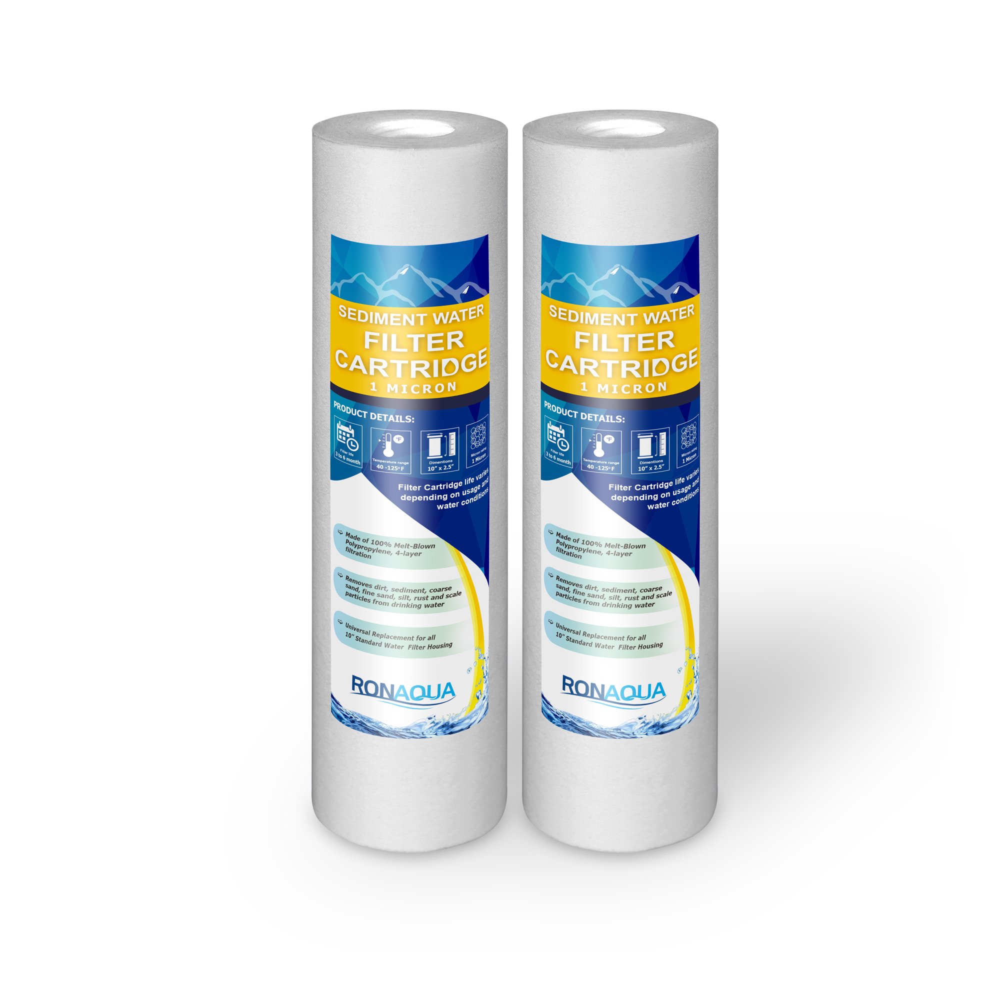 Ronaqua 1 Micron Sediment Water Filter Cartridge 2 Pack Replacement Set WELL-MATCHED with P5, AP110, WFPFC5002, CFS110, RS14, WHKF-GD05