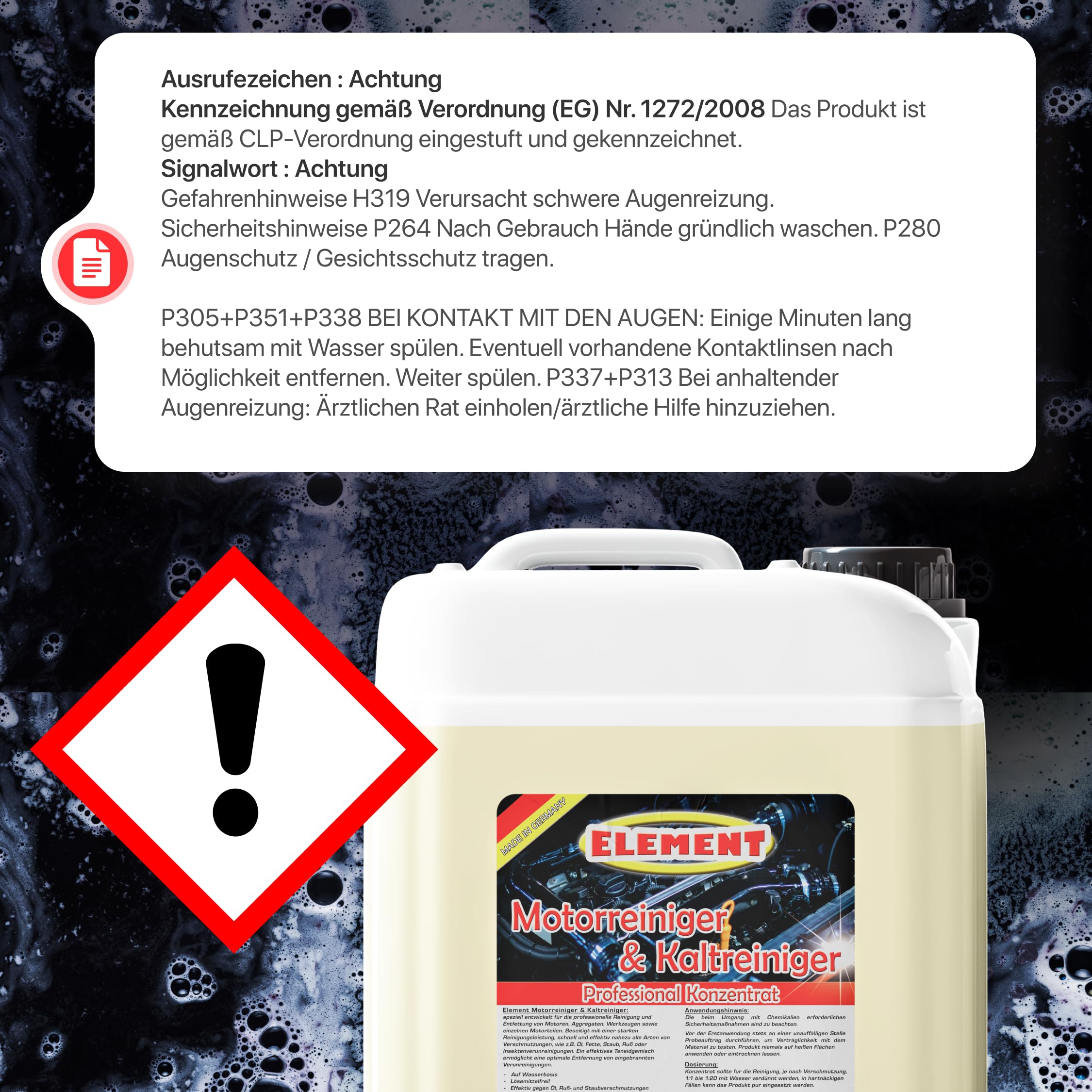 Element 5 litres de nettoyant pour moteur - Concentré économique - Haute puissance de dissolution de la saleté - Nettoyant d'atelier - Nettoyant de pièces - Purificateur à froid - Nettoyant moteur