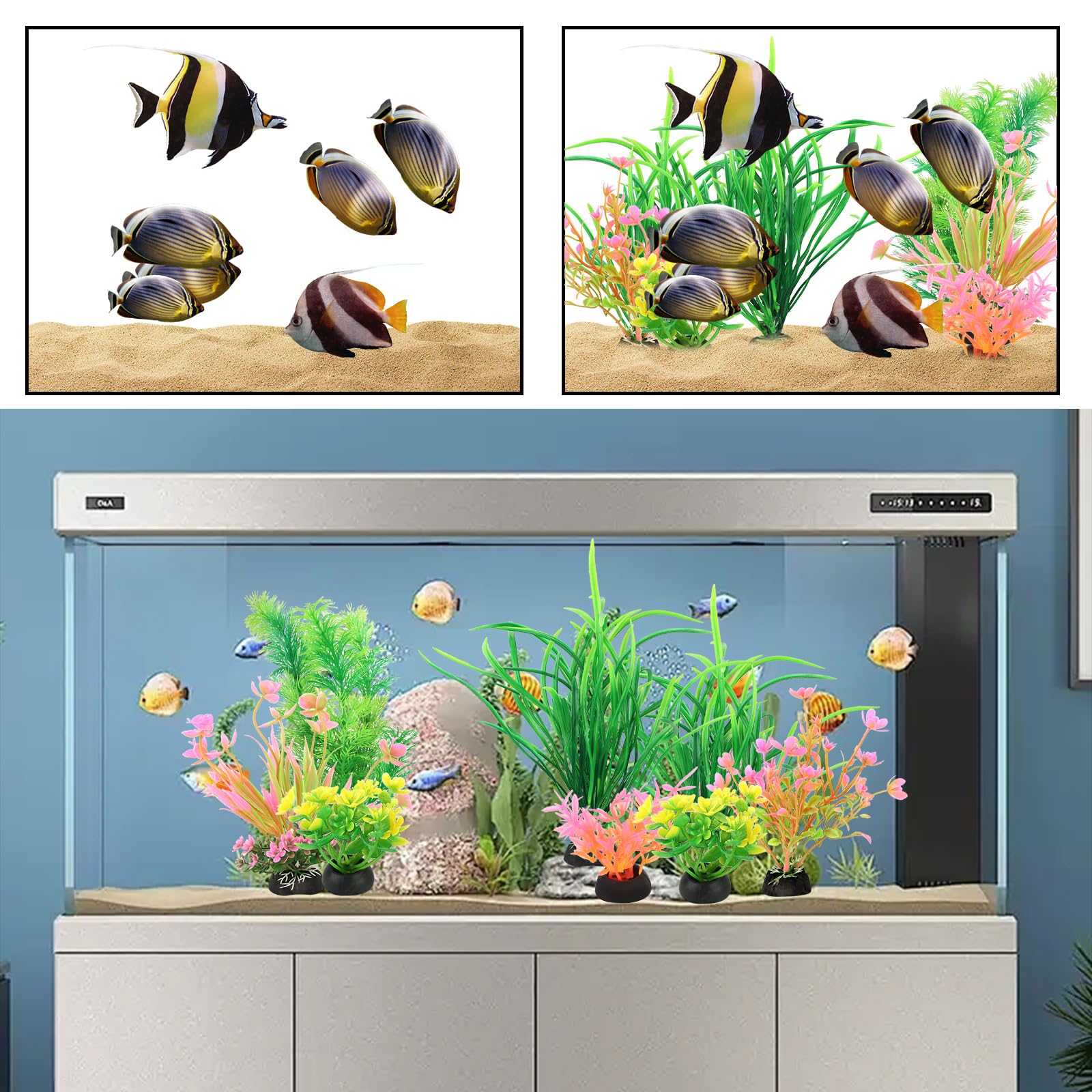 Lot de 11 décorations d'aquarium - Plantes en plastique - Accessoires de décoration d'aquarium - Pour la maison, le jardin, les étangs, la piscine, l'aquarium