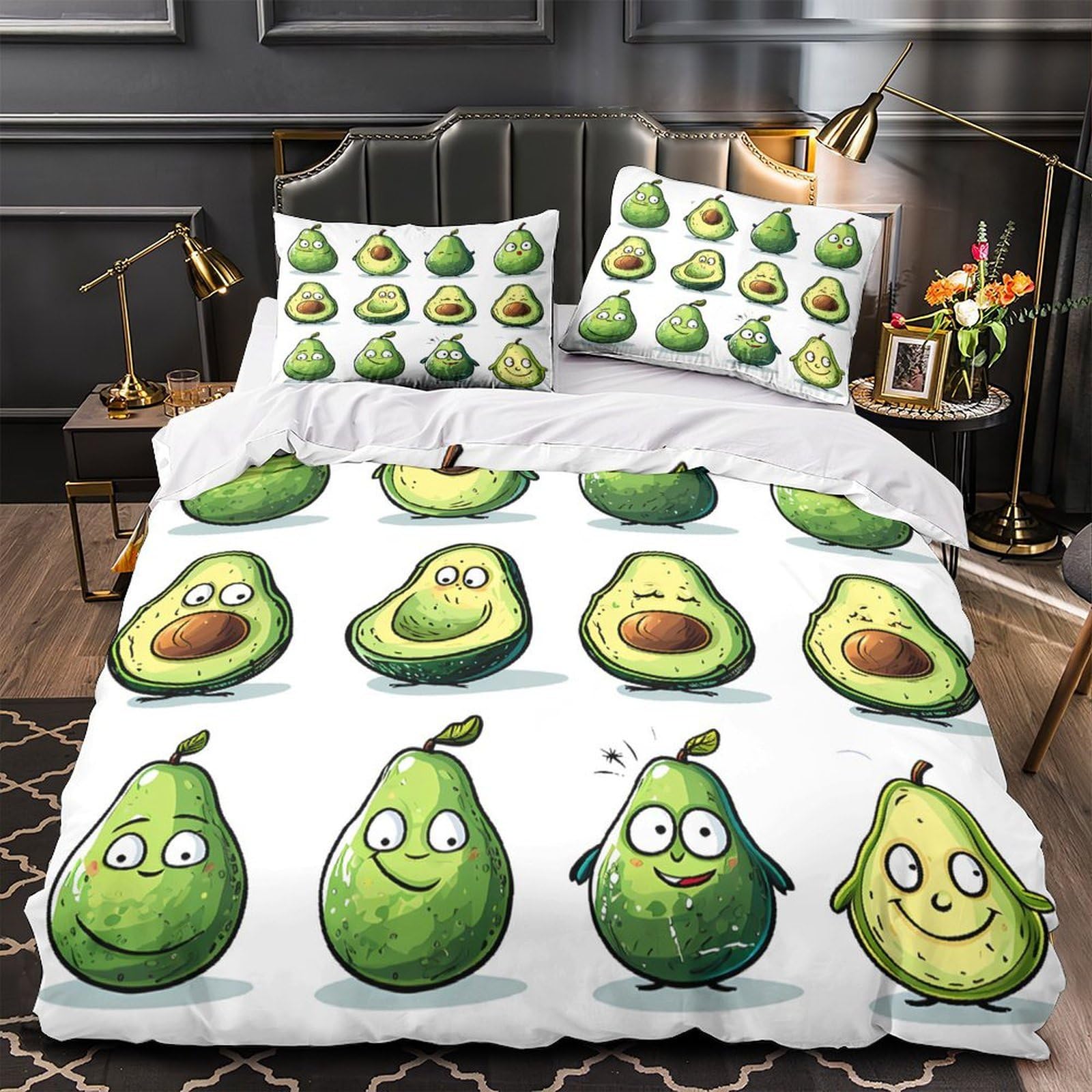 Housse de couette avocat 3D en microfibre 140x200 cm pour lit simple