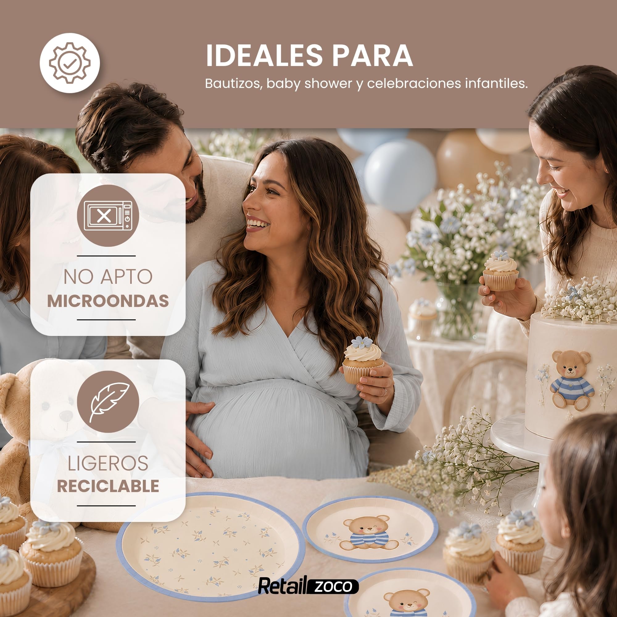 Platos de cartón, Platos Desechables cartón, Diseño Flores Azul, 6 Unidades - imagen 3