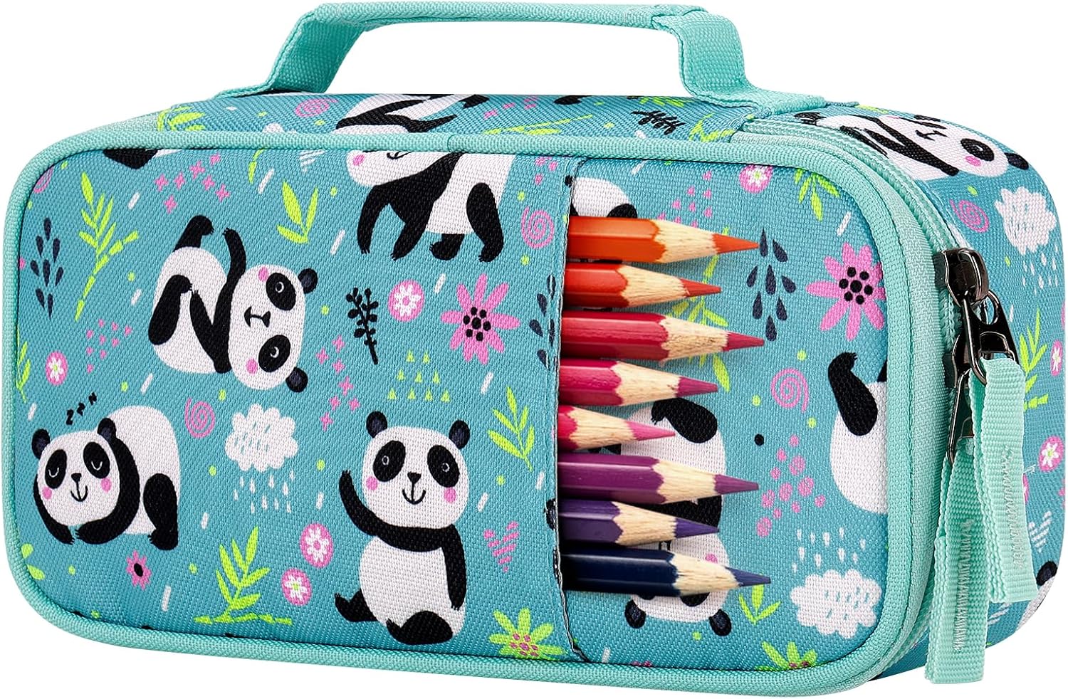 Choco Mocha Panda Pencil Case for Girls, Soft Pencil Case Kids Pencils Pouch for Kindergarten Girls, Teal Panda-Teal Girls