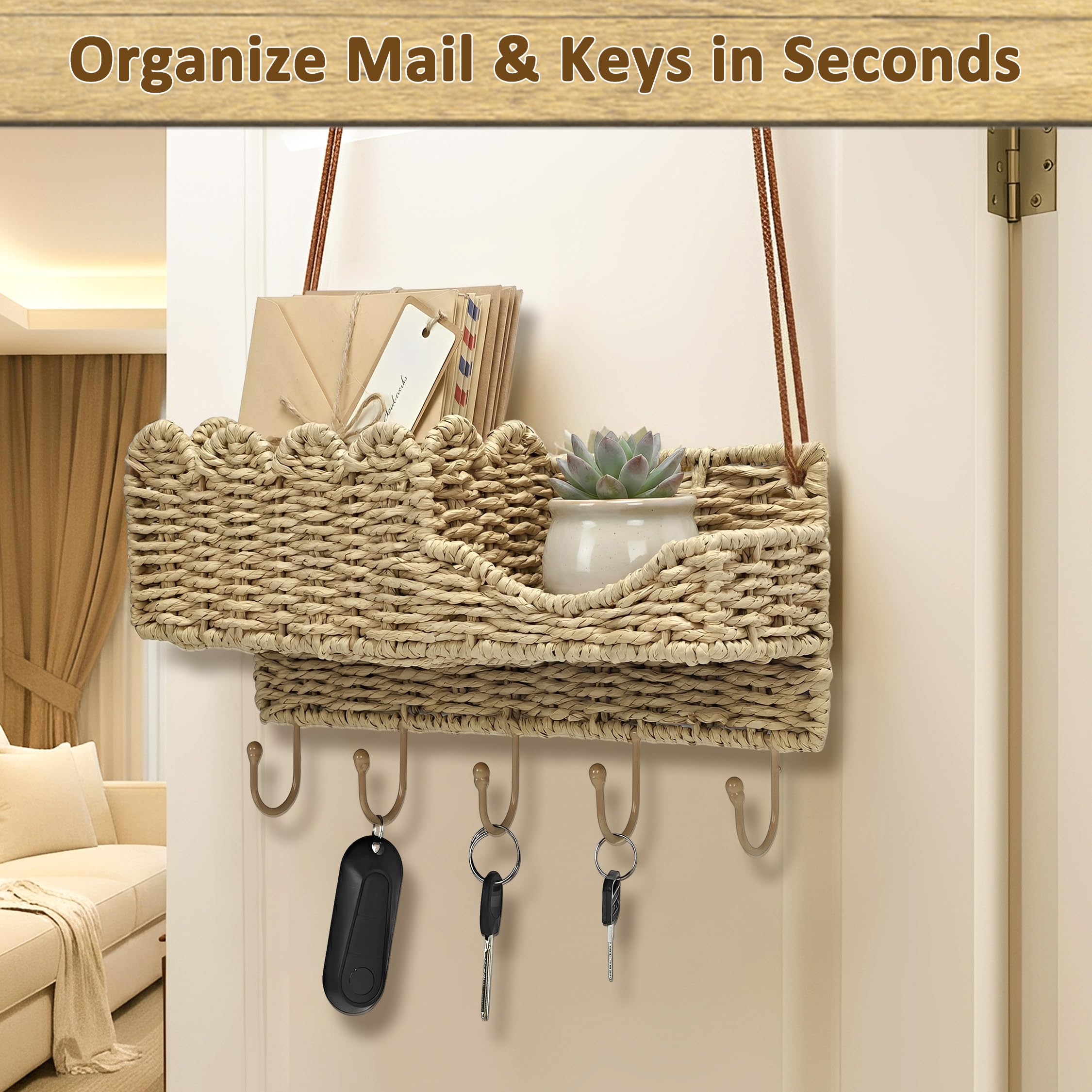 Portachiavi e organizer per posta in rattan intrecciato con 5
