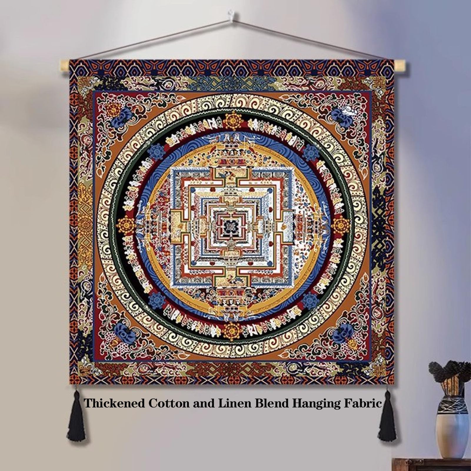 Tapiz Tibetano Nepales-Tejido Grueso Algodón-Lino Mandala,Decoración de Altar Budista Opaco para Entrada Sala Dormitorio,Lavable,M,120 * 120cm