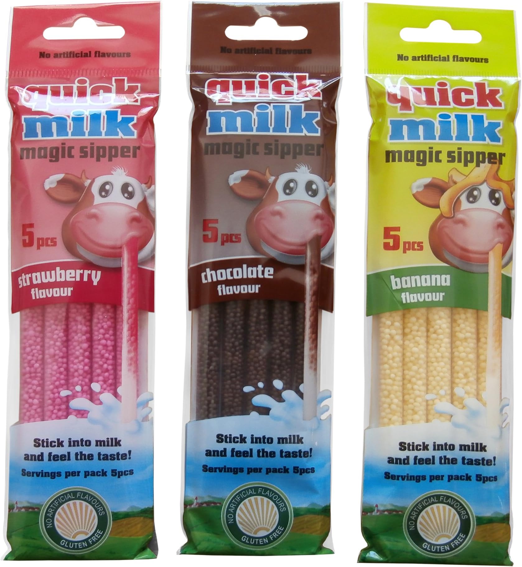 Quick-Milk Magic Sipper Straws, Flavoured Straws for instant Milkshake - Strawberry - Chocolate - Banana by REA-UK