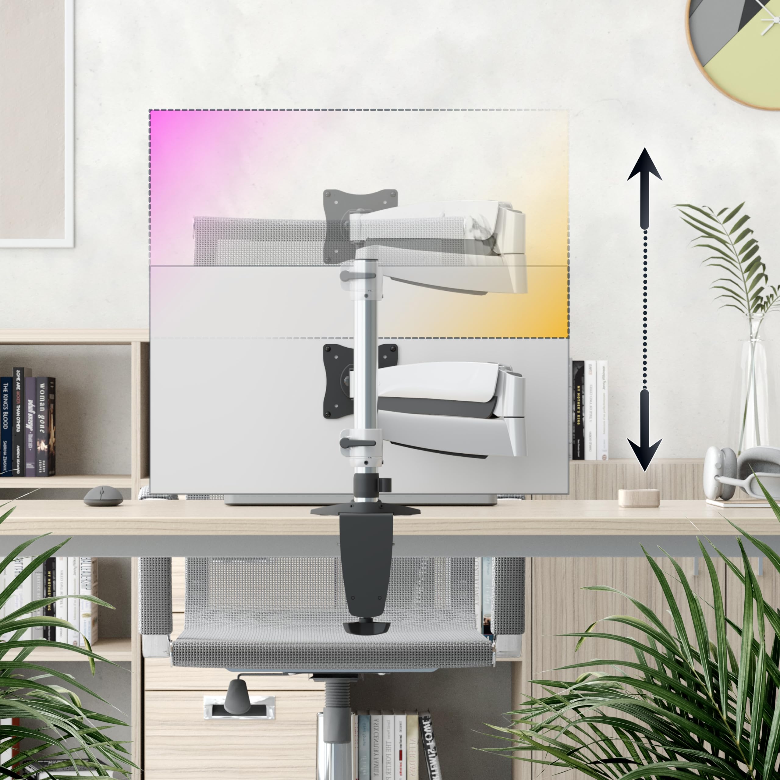 RICOO TS3011 Support Écran PC TV 13 17 19 22 24 27 28 32 34 Pouces VESA 75x75 100x100 Ressort à gaz Orientable Inclinable Rotatif Universel Fixation Bureau Pince de Table