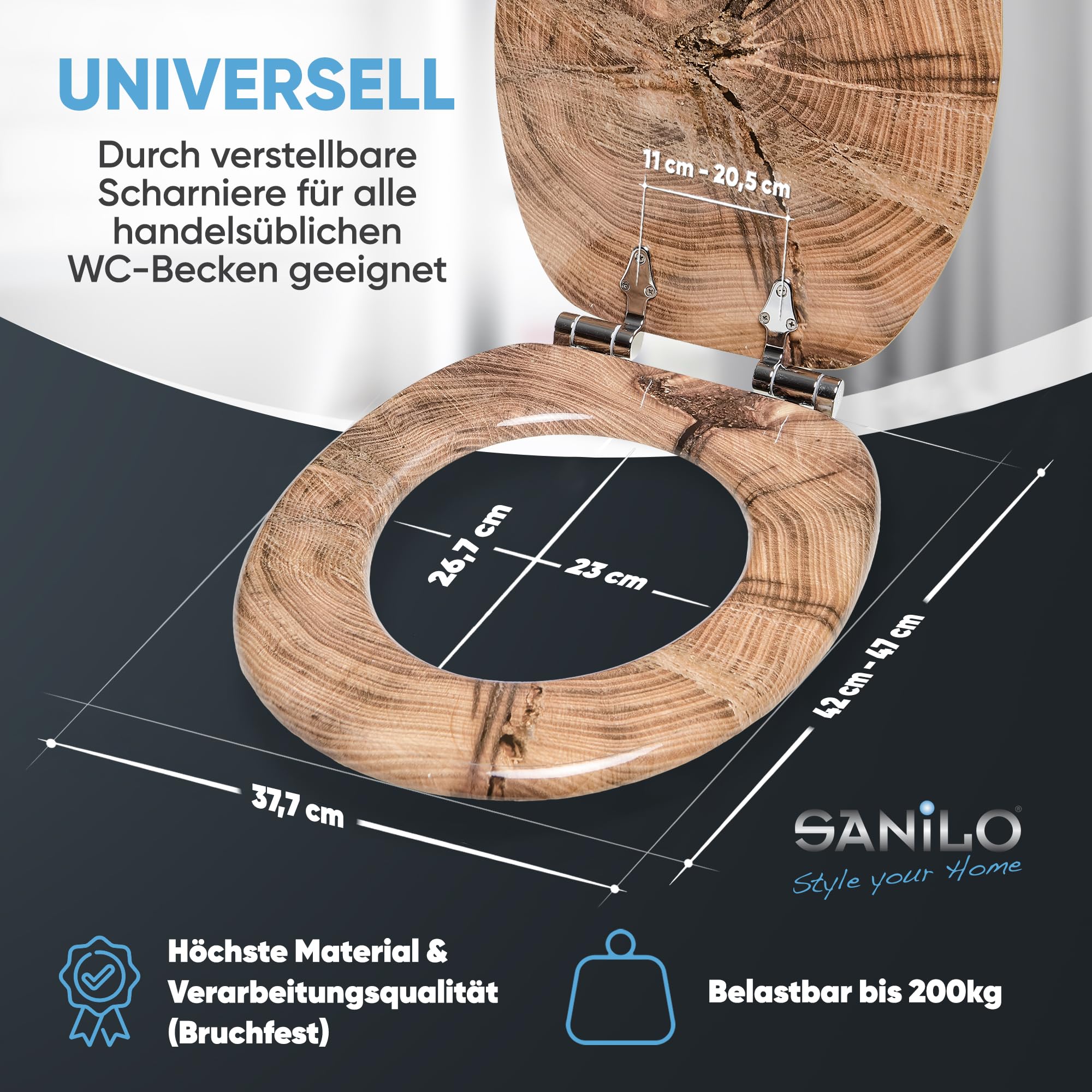 Sanilo Deska sedesowa wolnoopadająca, wiele pięknych drewnianych desek sedesowych do wyboru, wysoka jakość (Old Tree)