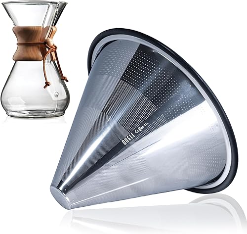 Filtro de café de metal reutilizable para cafeteras de vidrio Chemex de 6, 8 y 10 tazas alternativa de acero inoxidable para elaboración de cerveza