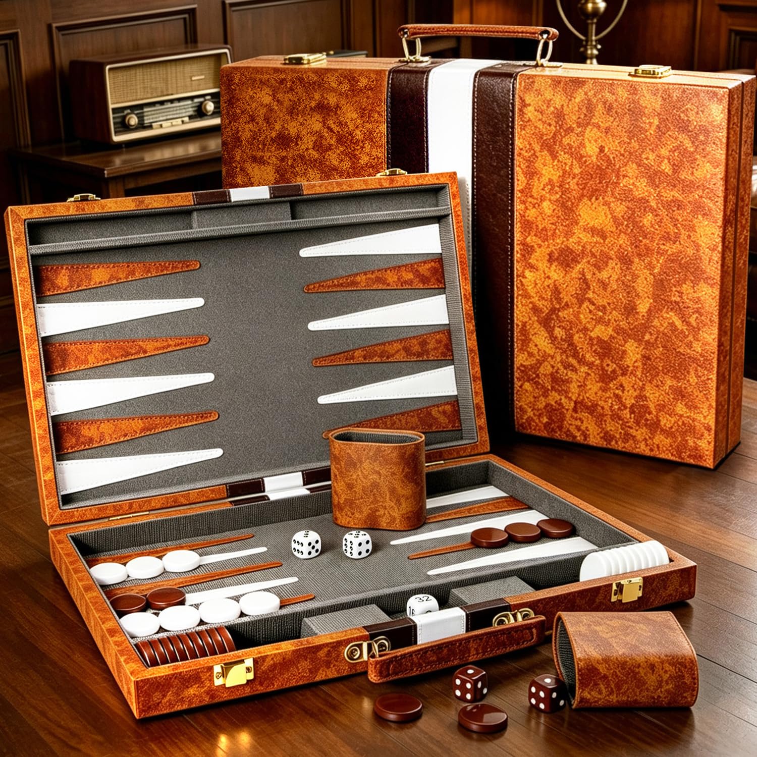 Photo 1 of ARUOHHA Classic Backgammon Set, Deluxe Leather Case, 11 Inches