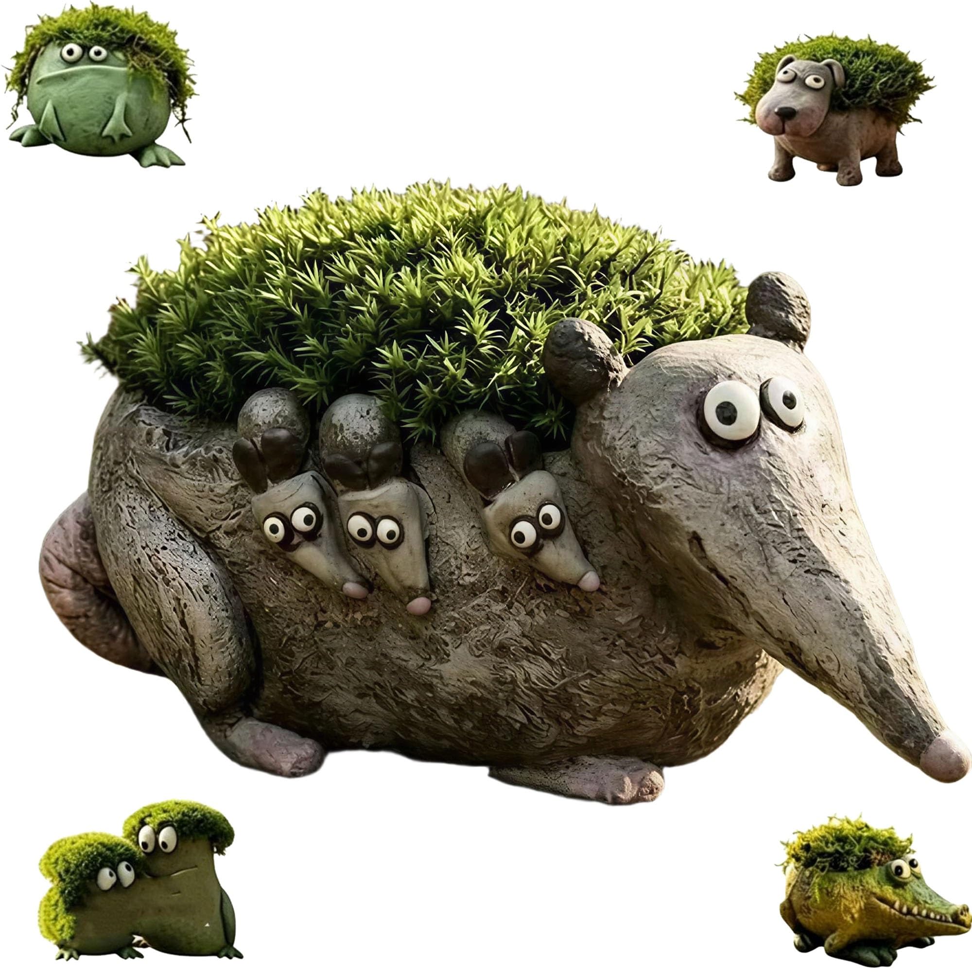 TUKRKRS Whimsical Animal Resin Planter Pot for Moss Succulents Mini Plants Decor(Opossum)