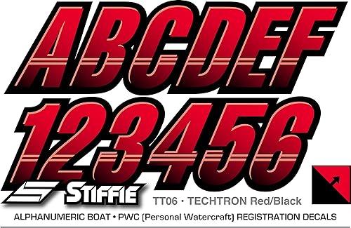 Miniatura 5 de STIFFIE Techtron Rojo/Negro 3" Barco & PWC Adhesivos de Registro • Etiquetas Adhesivas Letras Números