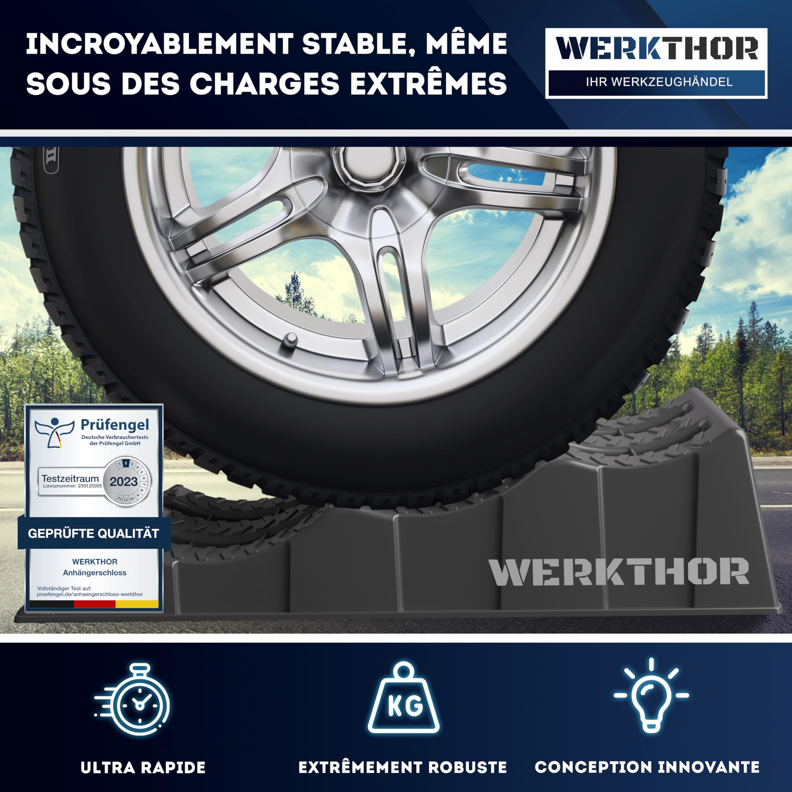 WERKTHOR Cales pour Camping-Car (Gris) - [Jeu de 2] Cales Stables pour Caravanes et Camping-Cars | Cales pour Camping-Car pour Une Mise à Niveau Sûre [<3t] - Conception Robuste pour Toute Surface