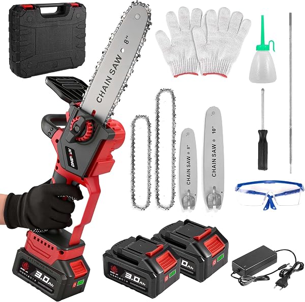 Tronçonneuse sans fil brushless 700 W, guide 8 et 10 pouces, coupe 20 cm, graissage automatique, 2 batteries 3.0Ah