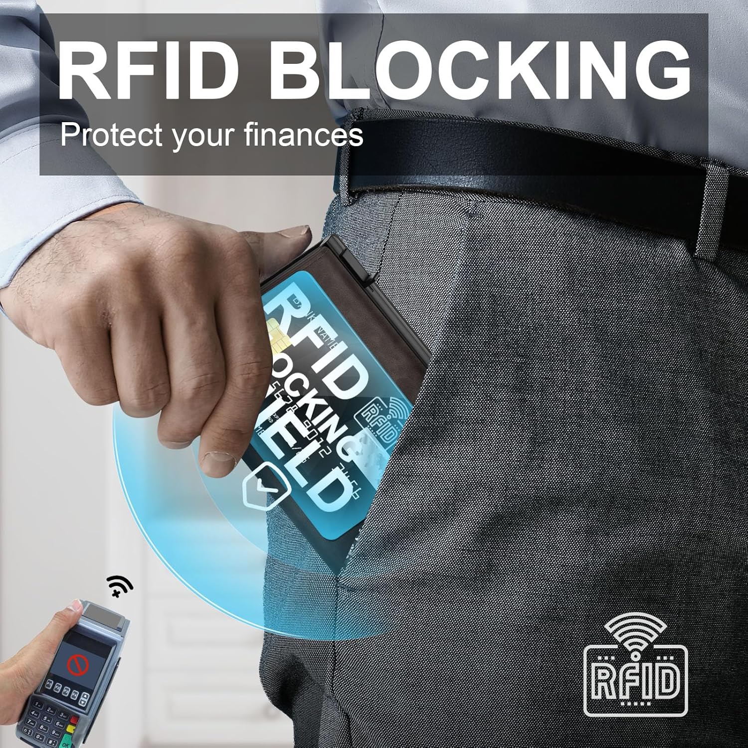 GAOCHALE Wallet for Men Pop up Card Holder, Smart, Slim, Minimalist Design for Front Pocket, Premium RFID Blocking, 10-14 Card Capacity | ID Window | Cash Slot(Gradient Dark Brown) - Image 6