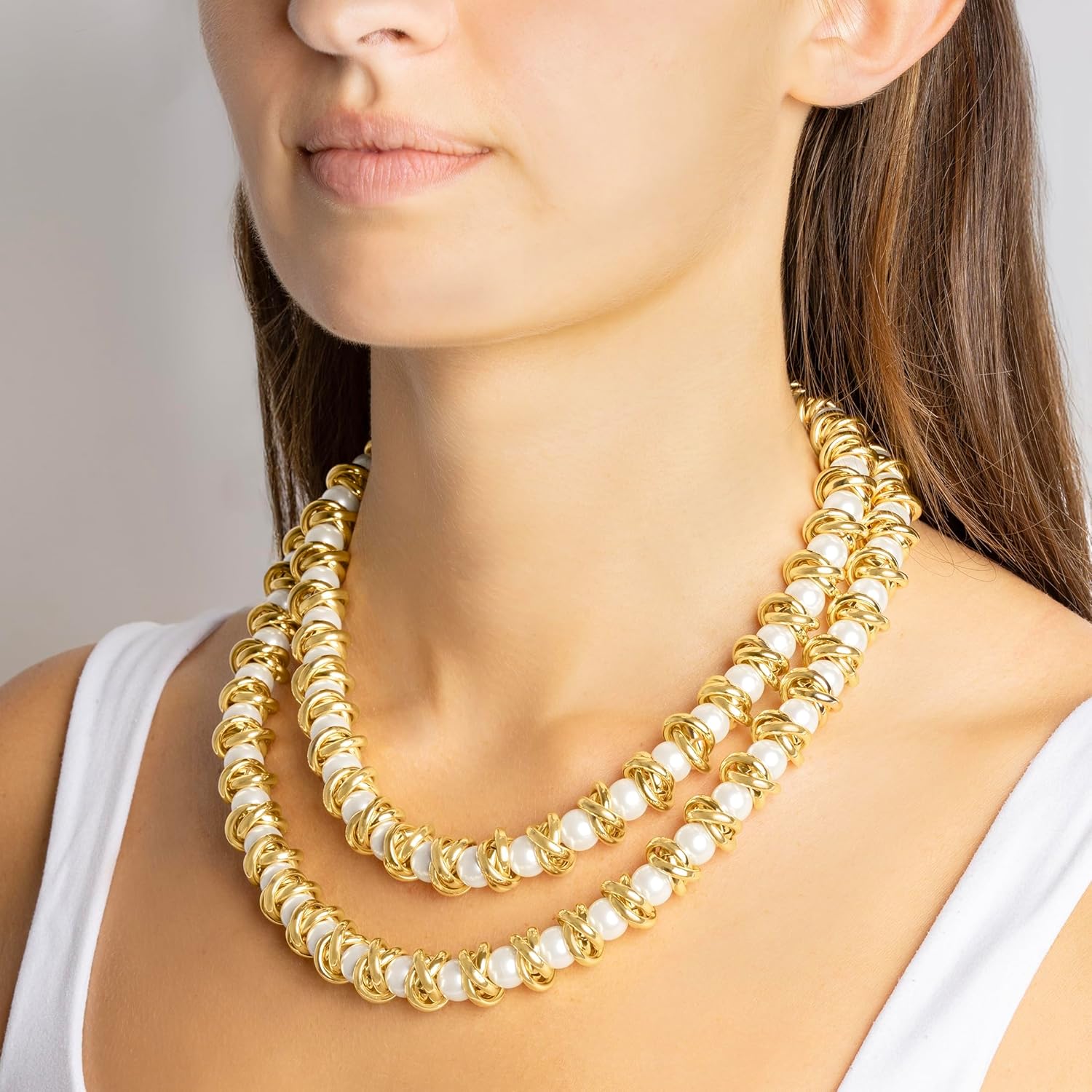 Martha Stewart Elegant Two Strand Gold and Pearl Necklace, 18 Inches For Women - Image 6