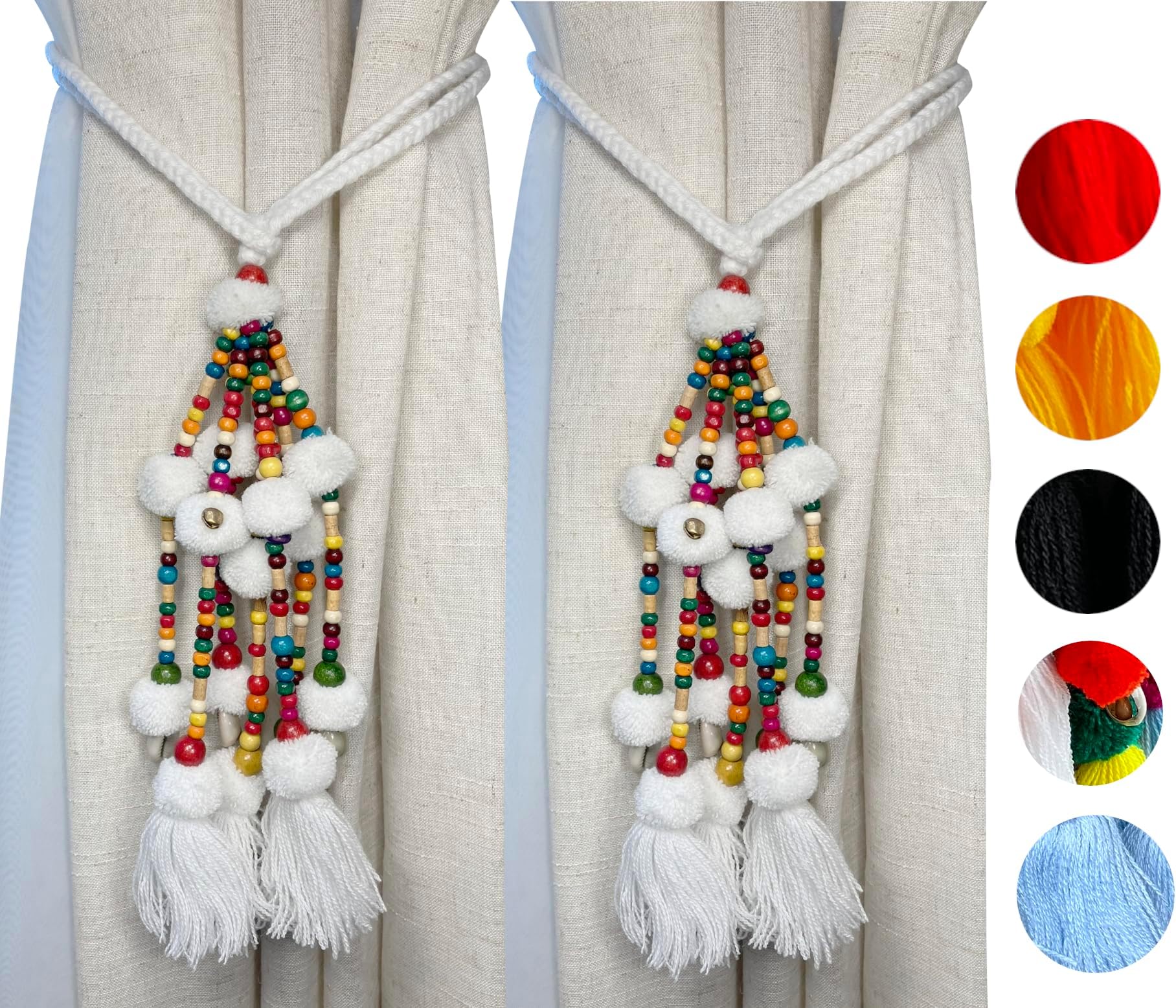 Boho Tassel 2pcs Boho Decor Boho Curtain Tiebacks Pompom