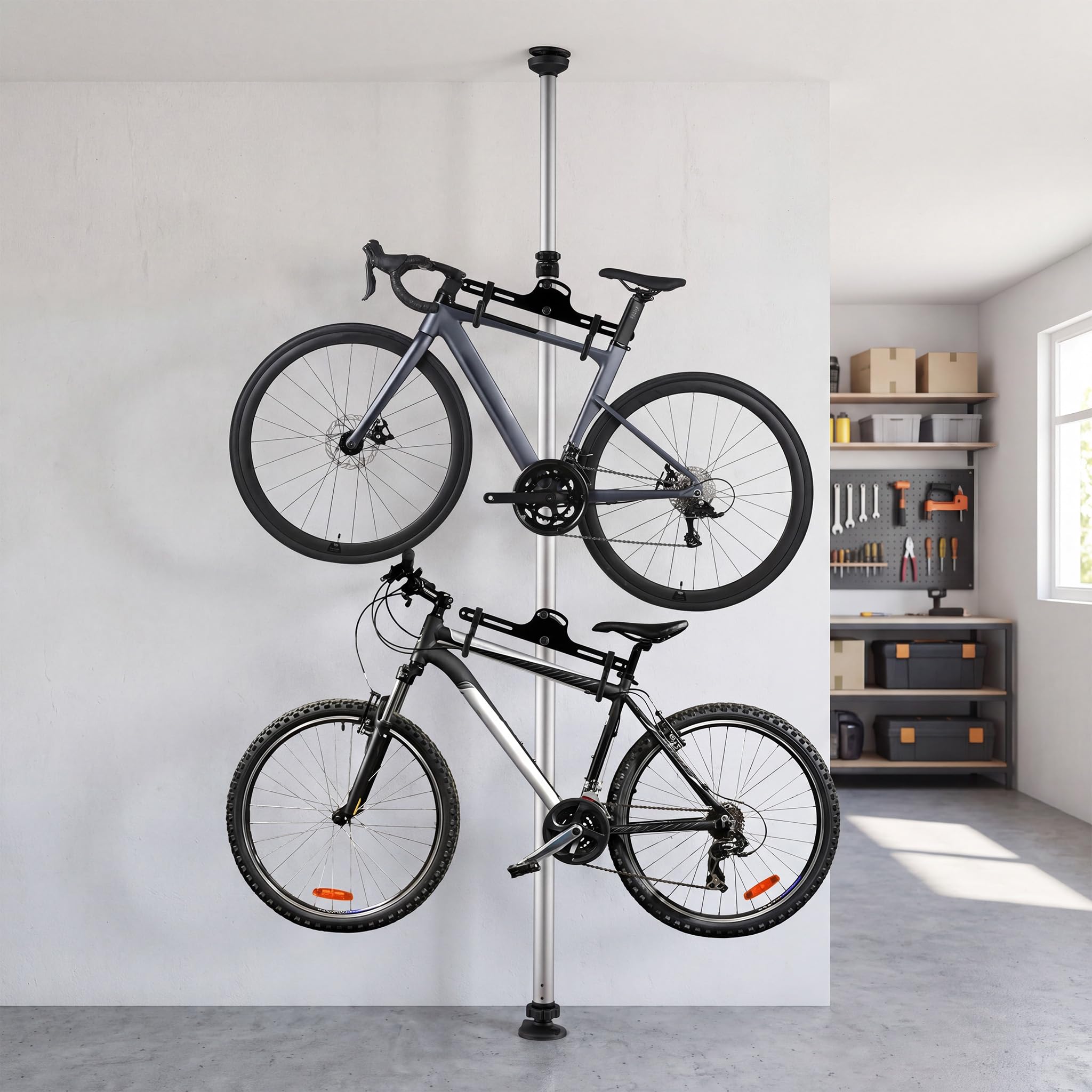 Wiltec Teleskop Fahrradhalter für 2 Räder je 20kg 160-340cm, Fahrradständer platzsparend, Hängesystem verstellbar mit 360° Haltearmen
