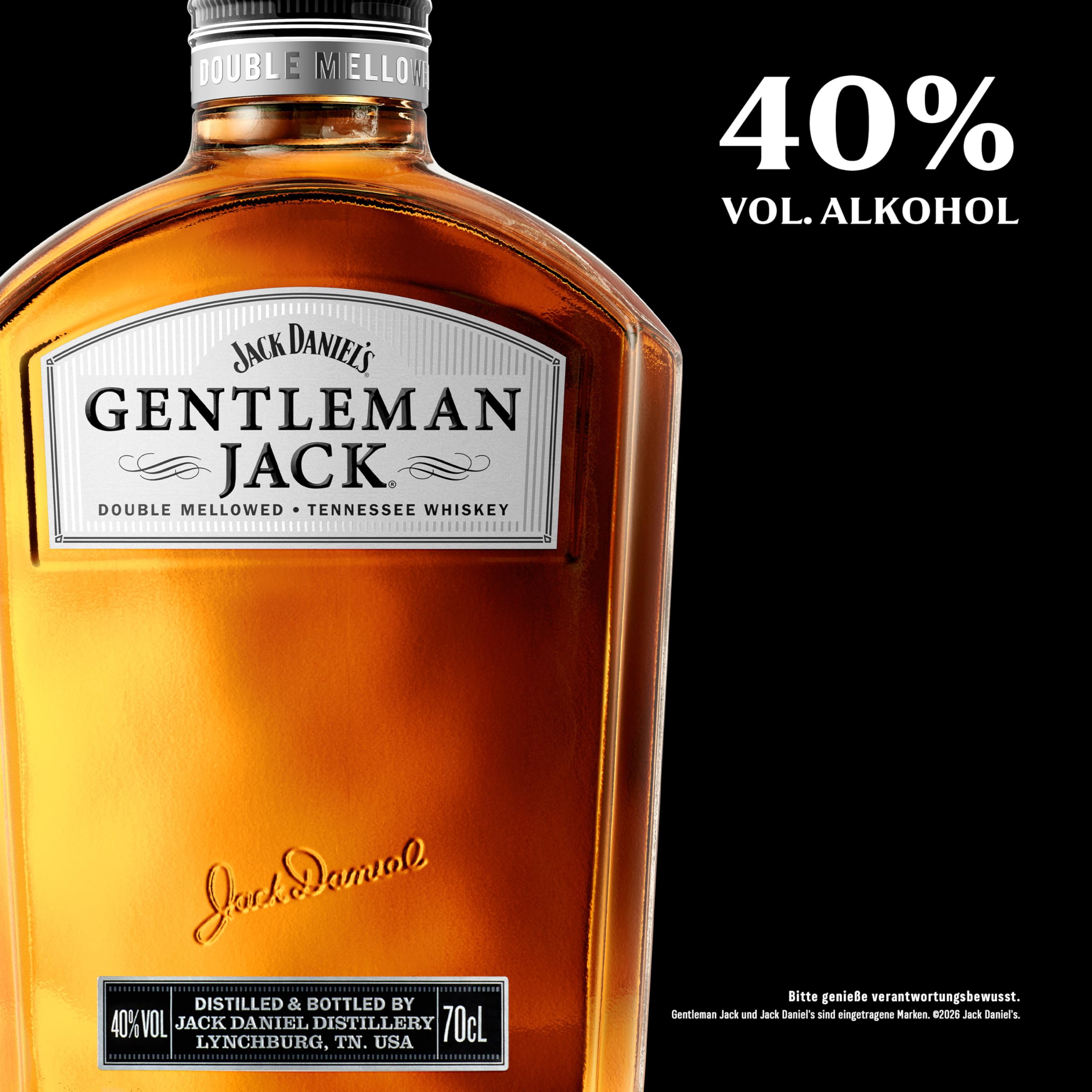 Jack Daniel's Gentleman Jack - Tennessee Whiskey -‎ Ein hochwertiges Geschenk - Ein Mix aus Karamell, Minze und dunklen, reifen Äpfeln - 0.7L/40% Vol.
