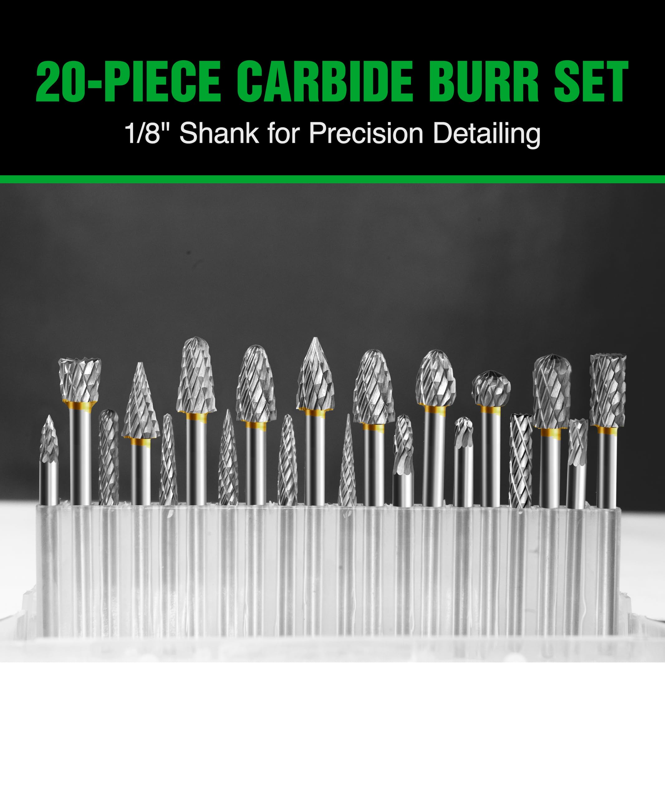 1/8 In Carbide Burr Set 20-Pc Double Cut Die Grinder Bits for Metal — Amazon image 4