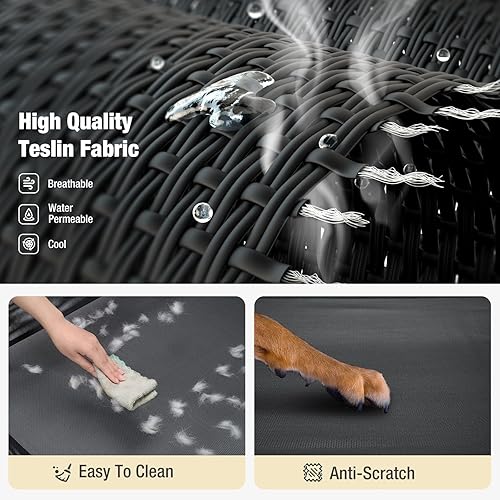 Miniatura 5 de Veehoo Cama elevada refrescante para perro, cuna elevada para mascotas con barandilla y reposacabezas inclinado, malla Teslin duradera y