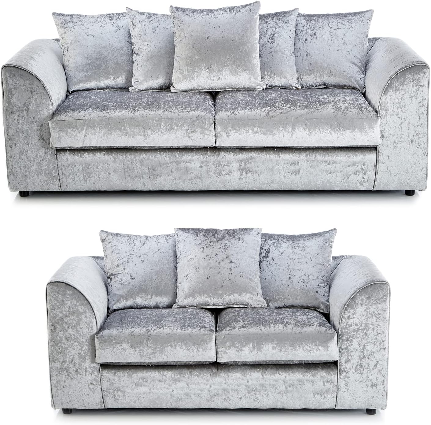 Furnishings For Less UK New Silver Crushed Velvet Sofa Suite 3 Seater + 2 Seater Crystal