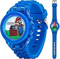 Accutime Super Mario Kids LCD Digital Watch with Flashing Lights, Mario Dial, Blue Silicone Strap - Fits 5.5-8" Wrists