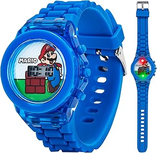 Super Mario Kids LCD Digital Watch with Flashing Lights in Dial Featuring Mario Design and Molded Silicone Strap – Easy-Re...