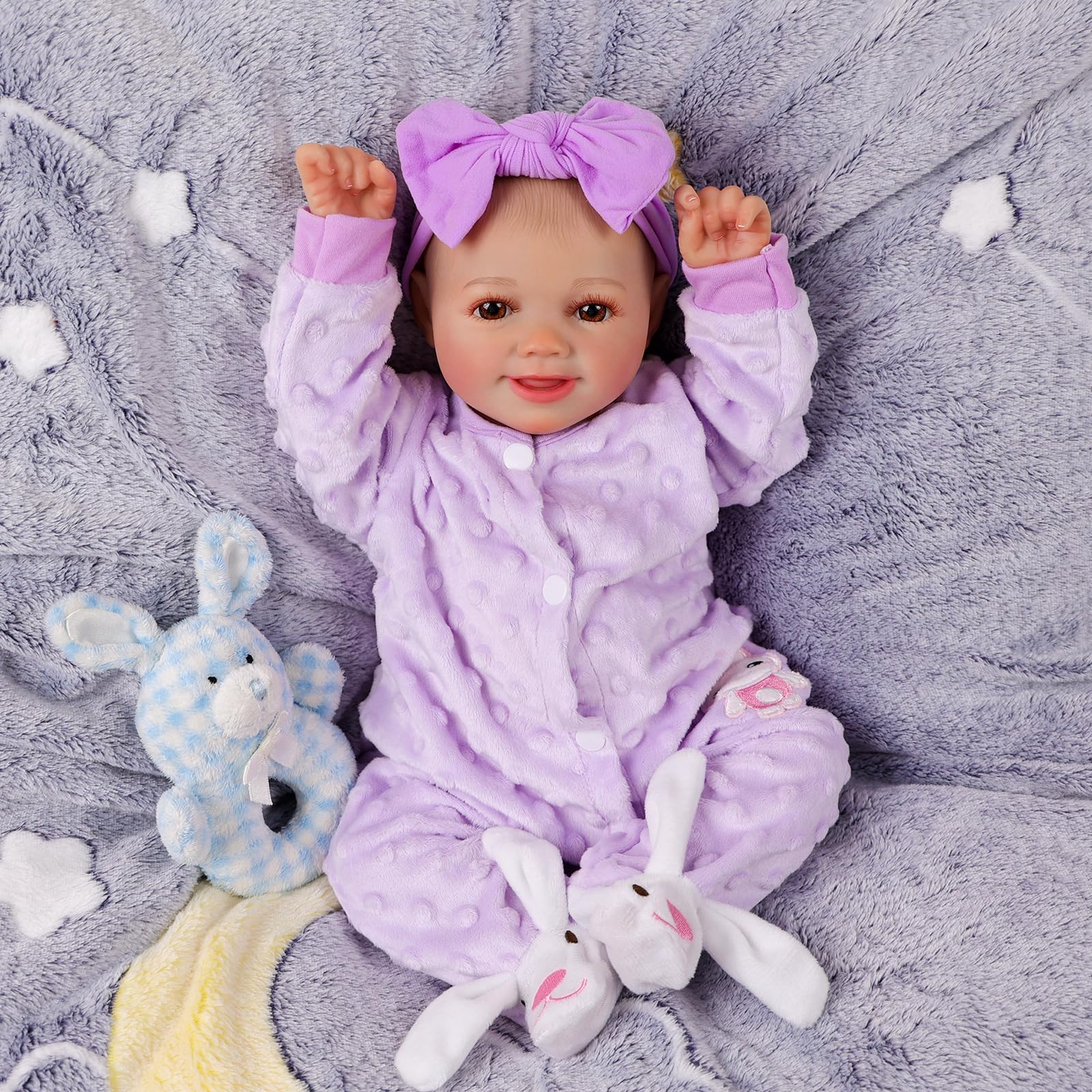 BABESIDE Bambole Rinato Sunny 17 Pollici Realistica Bambola Neonata Bambola Bambola Realistica Bambino Doll Corpo Morbido Tessuto Bambole Reincarnate Bambola Reale Aprire Gli Occhi,Viola