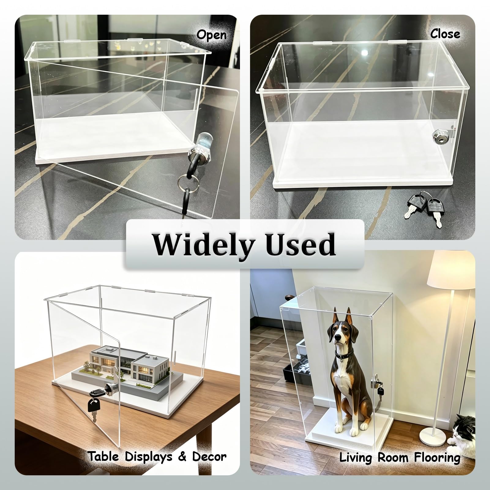 UrbanUp Urna Metacrilato Caja Pequeña de Acrílico Transparente para Tarjetas con Cerradura, Vitrina de Pie de 10,15,20,25,30,35,40,45cm Altura, Vitrina Adornos/Fichas Mahjong(30x35xH45cm/12x14x18)