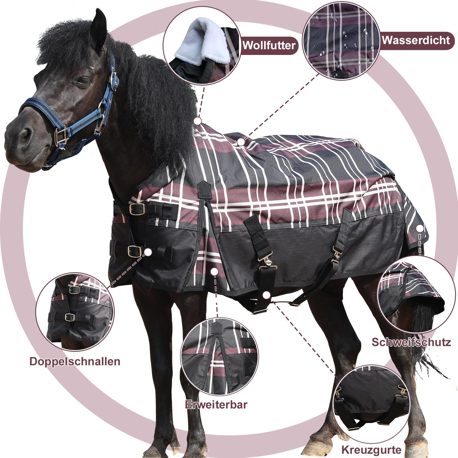 Coperta antipioggia 600D per Shetty & Puledro, impermeabile, antivento, traspirante, antistrappo, senza imbottitura (0 g), pony