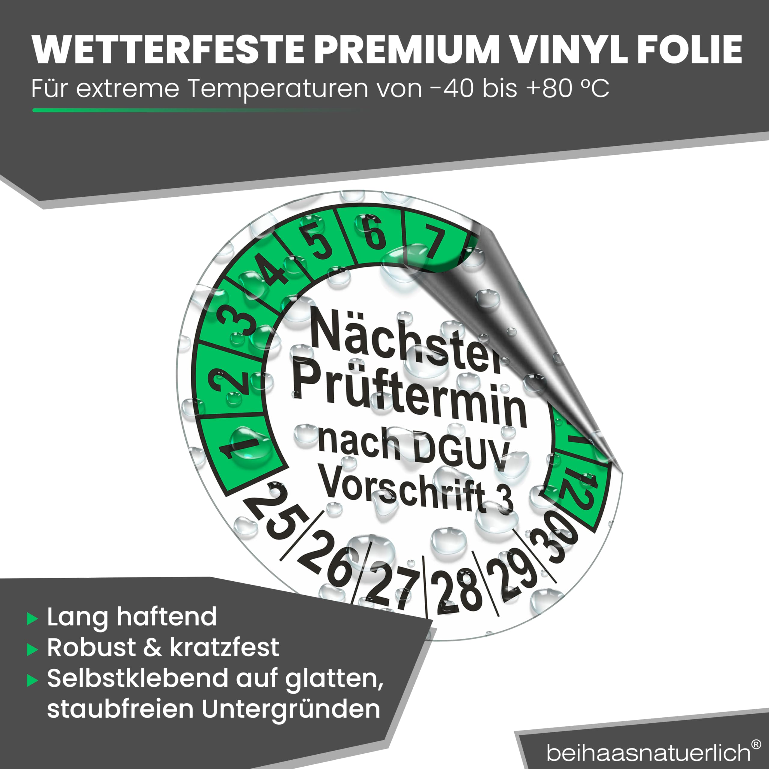 560 Stck Prüfplaketten "Nächster Prüftermin", 20 mm Ø, Prüfetiketten nach DGUV V3, 2025-2030, Prüfaufkleber, E-Check Prüfetikett, Plakette für Elektrogeräte (Grün, 5 Bogen)