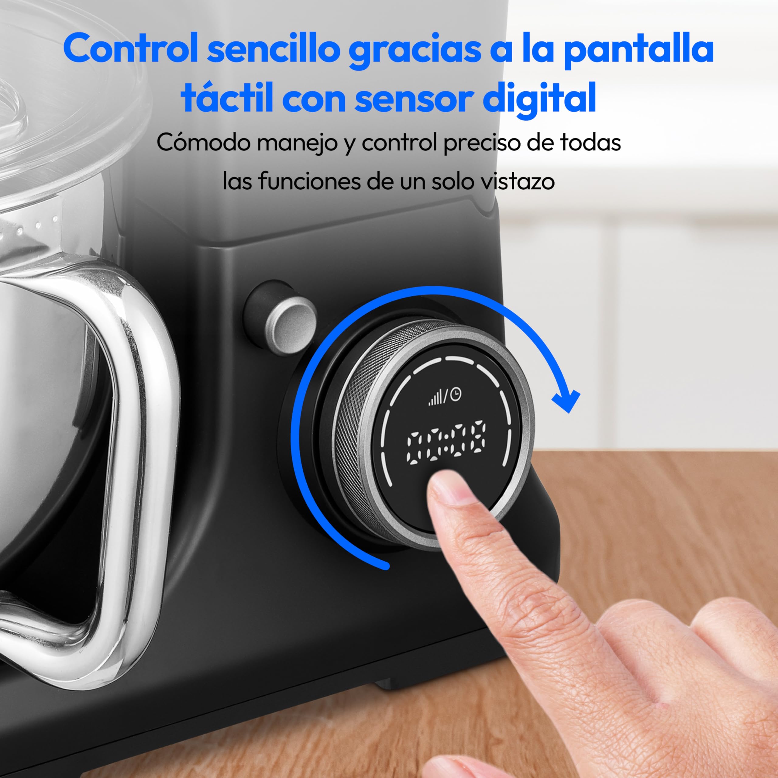 Procesador de alimentos universal MEDION 3 en 1 (digital, 1.200 vatios, 8 niveles, mezclar amasar batir mezclar picadora, bol para preparar helados, pantalla táctil digital, MD18430) negro