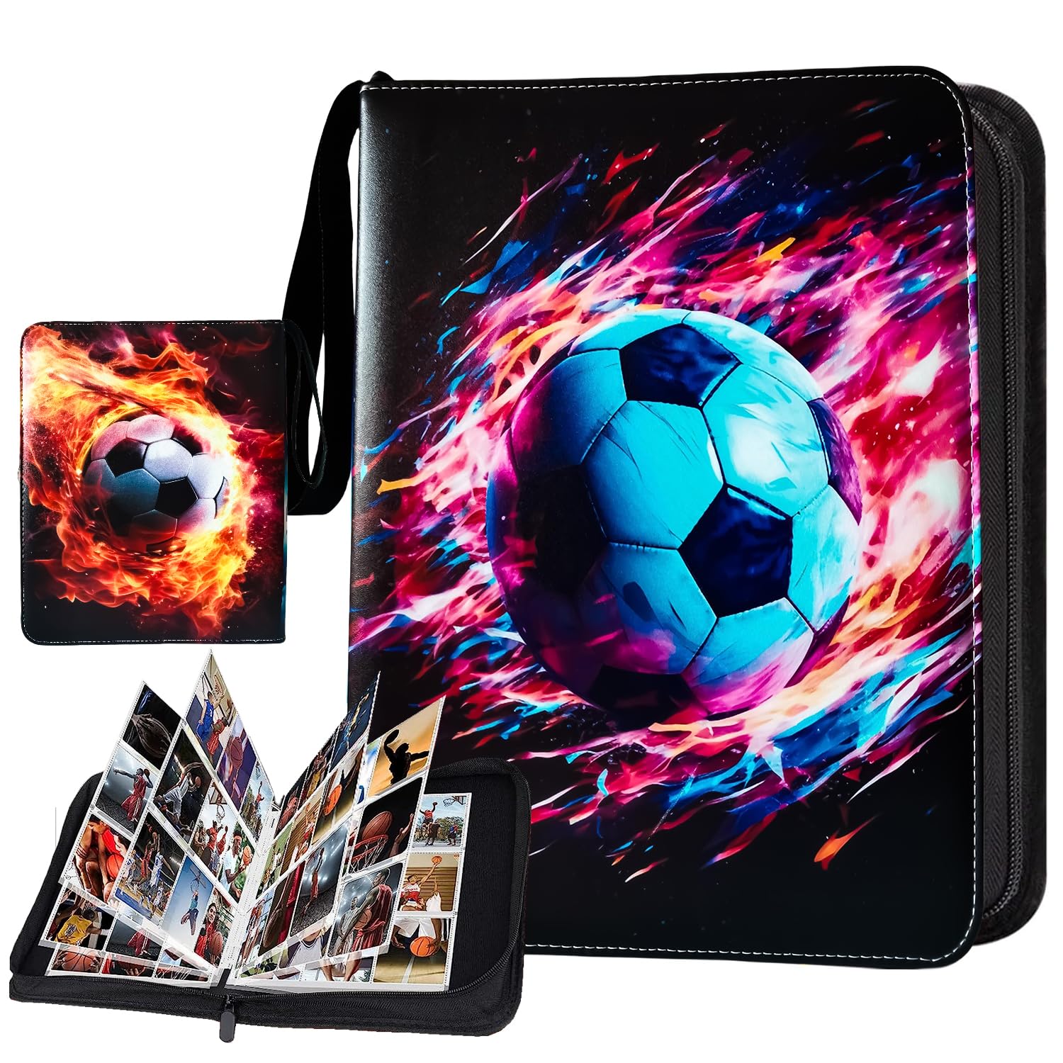 soccer card binder 400 Pockets for Soccer Trading Cards Collectors Portable Waterproof Card Storage Book with Removable Clear Sleeves Compatible with themed cover art GHIUAN Cards Binder for Soccer