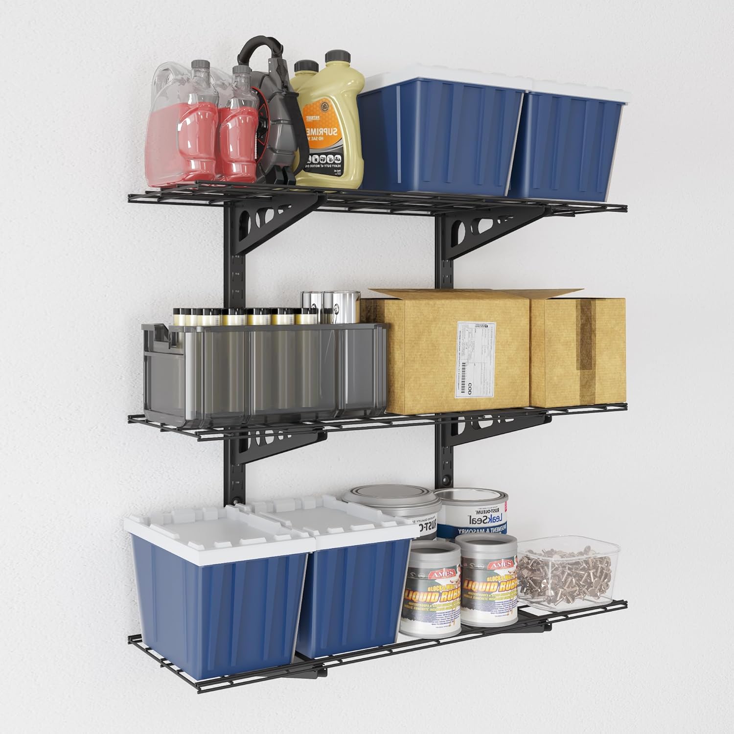 FLEXIMOUNTS 3 Tier 1x3ft Garage Storage Wall Shelving, 12x36inch per Shelf Height Adjustable Floating Shelves, 450lbs Total Weight Capacity, Black, Classic Series - Image 8