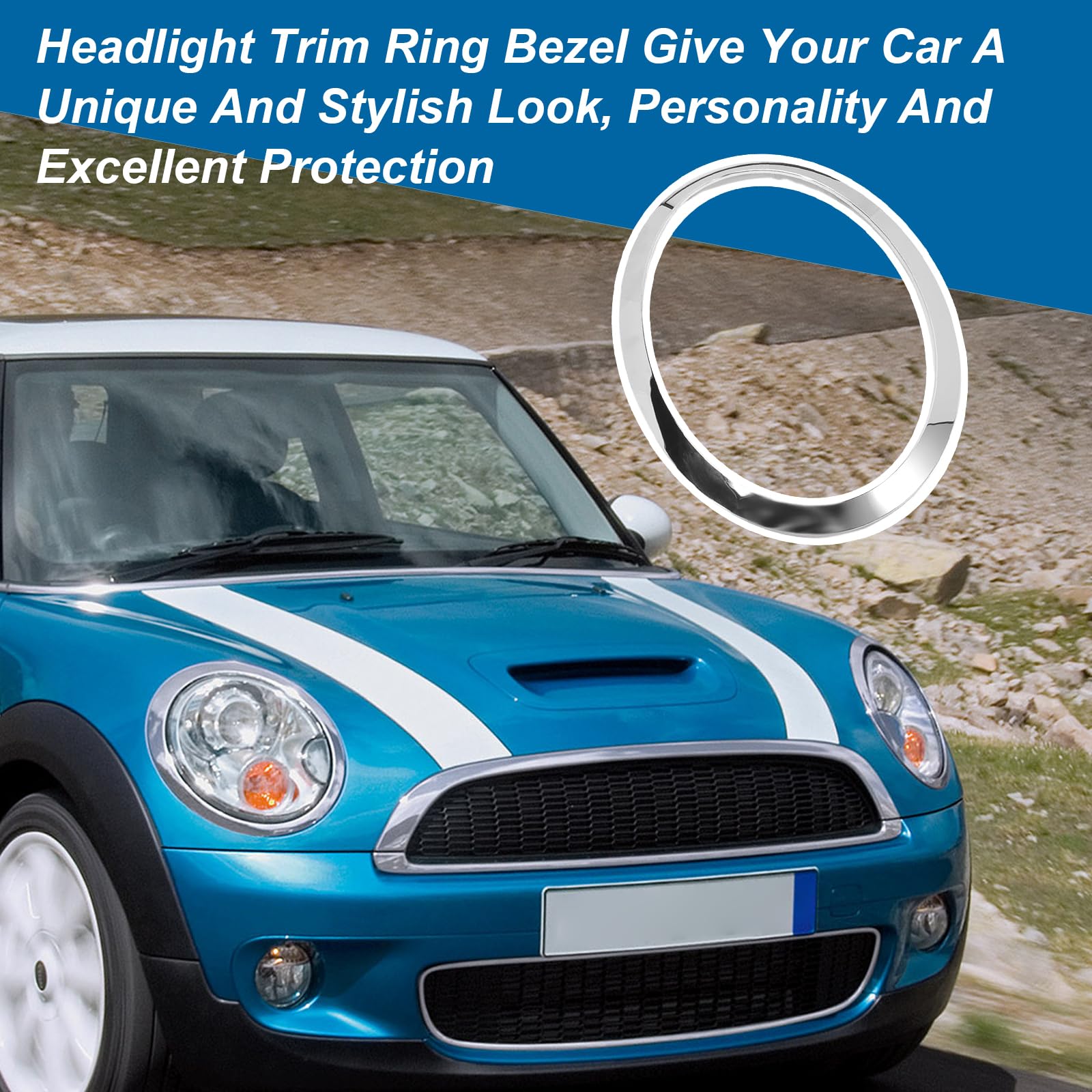 Anillo Decorativo Para Faros Delanteros Compatible con BMW MINI COOPER R55 R56 R57 R58 R59,Cubierta de Anillo para Faros Delanteros,Embellecedores de Anillo de Cubierta de Lámpara Antiniebla (Plata)