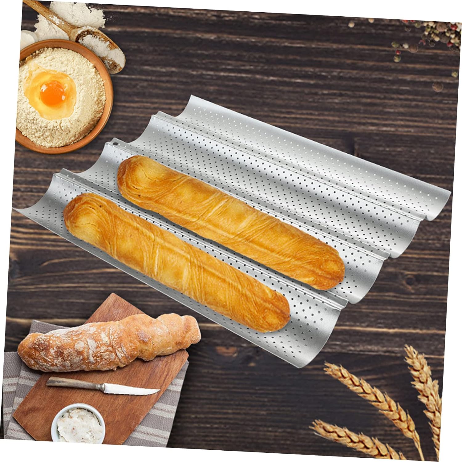 Non-stick Four-groove Baking Bread Pan French Bread Baking Tool for Home and Easy to Clean for Artisan and Loaves
