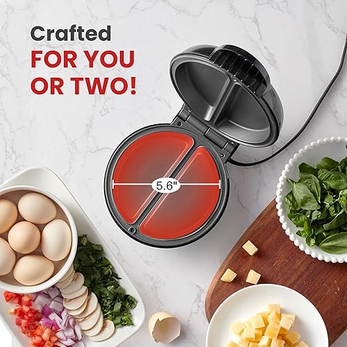 Miniatura 5 de Elite Gourmet EOM123 Tortilla antiadherente, frittata, máquina de bolsillo para aperitivos, máquina de postres, 2 tortillas individuales de 5.6