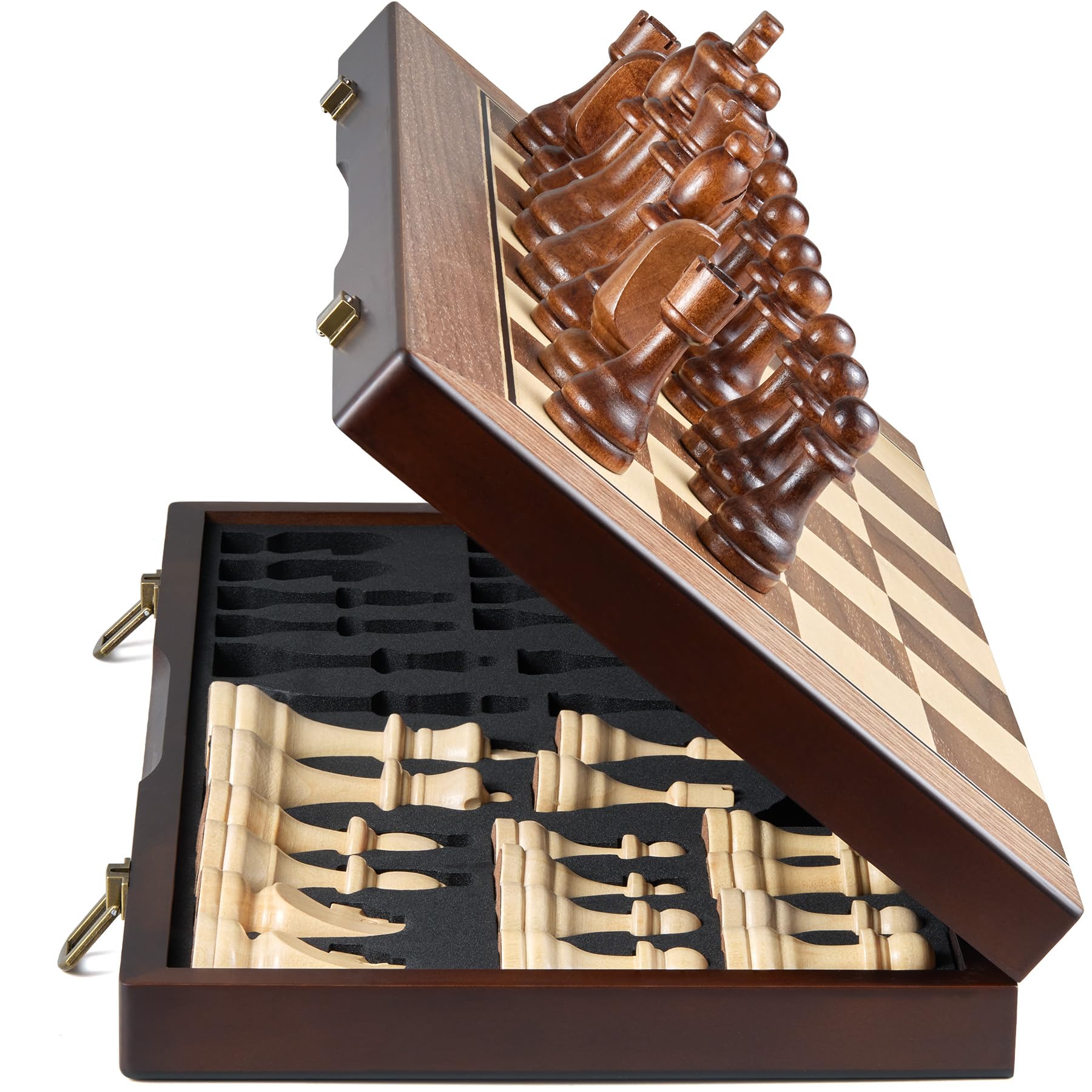AMEROUS 17'' Magnetic Wooden Chess Set for Adults Kids - with Folding Board