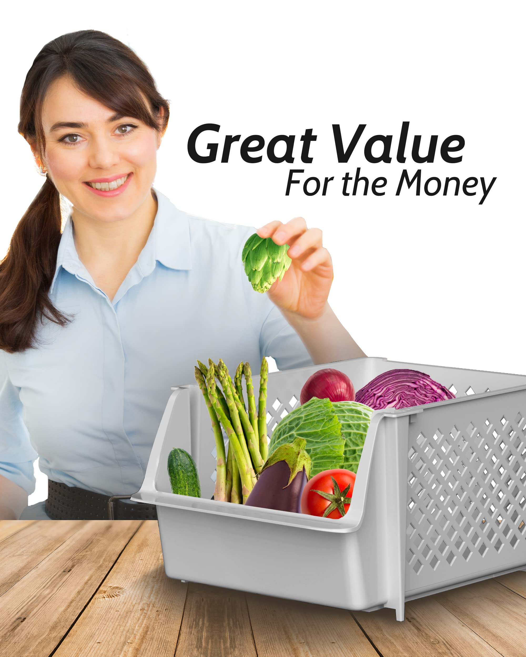 Skywin Contenedores de almacenamiento apilables para despensa, contenedores apilables para organizar alimentos, cocina y baño (8 unidades, gris claro)