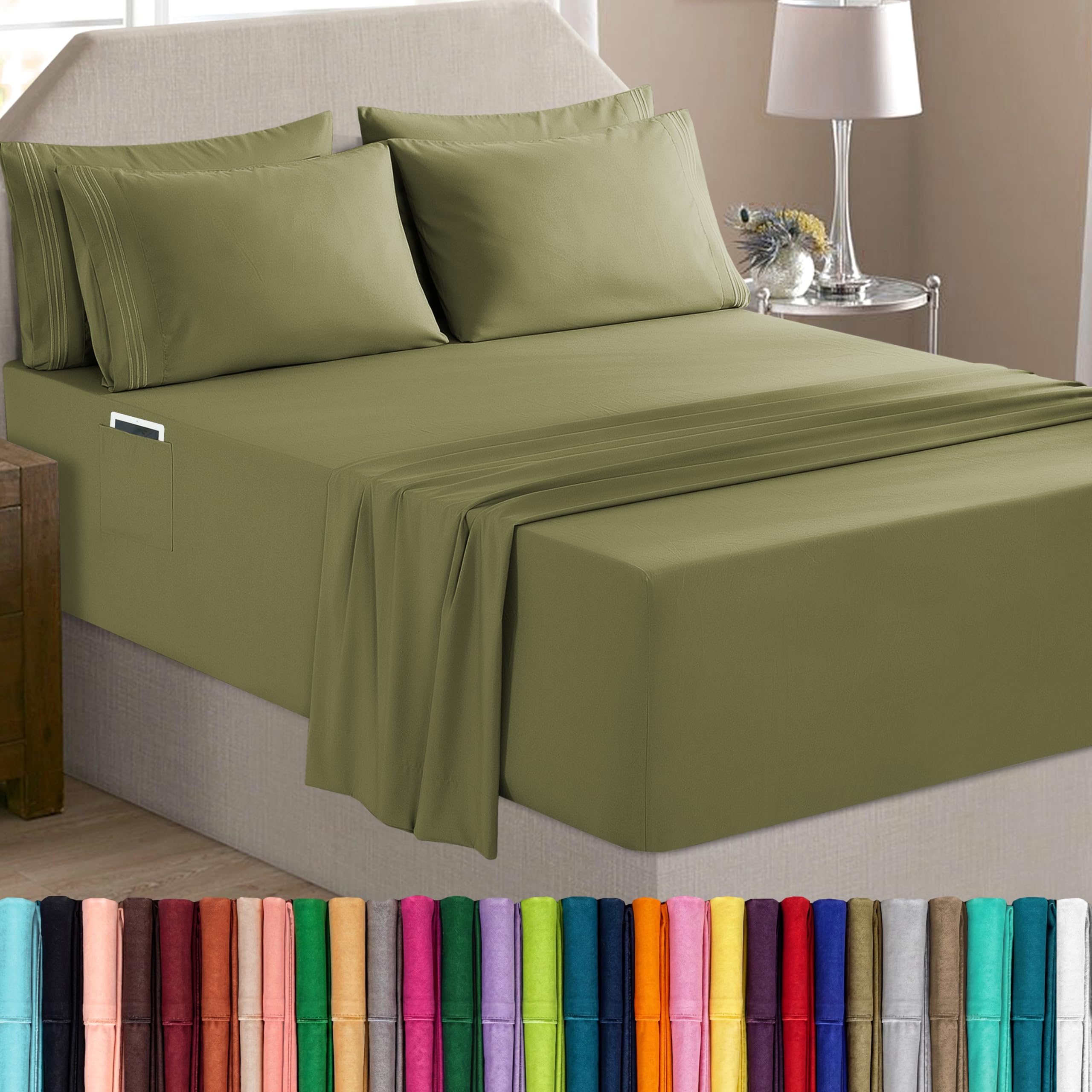 Elegant Comfort Set di lenzuola lussuose e morbide, di prima qualità, 1500, qualità alberghiera, con tasche extra profonde, 45-61 cm, senza pieghe, tasche portaoggetti, tasca extra profonda, 6 pezzi,