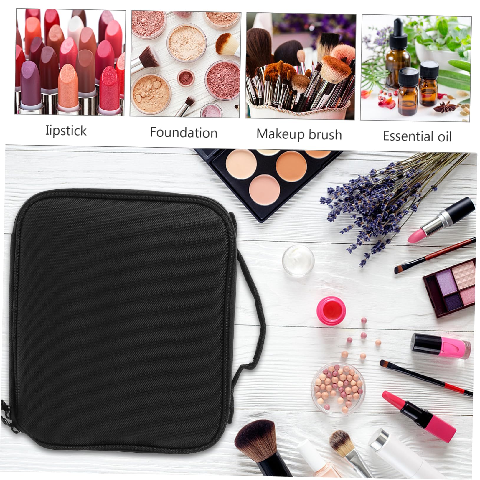 FRCOLOR Neceser de Viaje Negro Multiusos 1 Capa Portátil para Mujer y Hombre Bolsa de Almacenamiento de Cosméticos Práctica para Viaje Asa