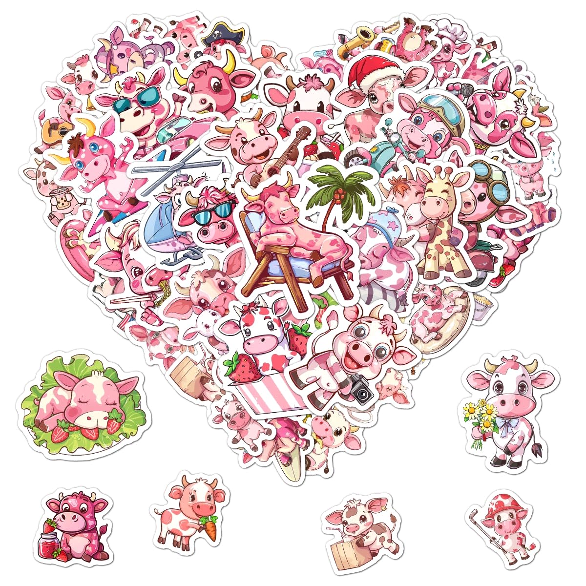 Pack 50 Pcs Cute Animal Dairy Cow Stickers for Water Bottles Funny Laptop Luggage Computer Scrapbooking Kids Teens Girls Boys Adults Aesthetic