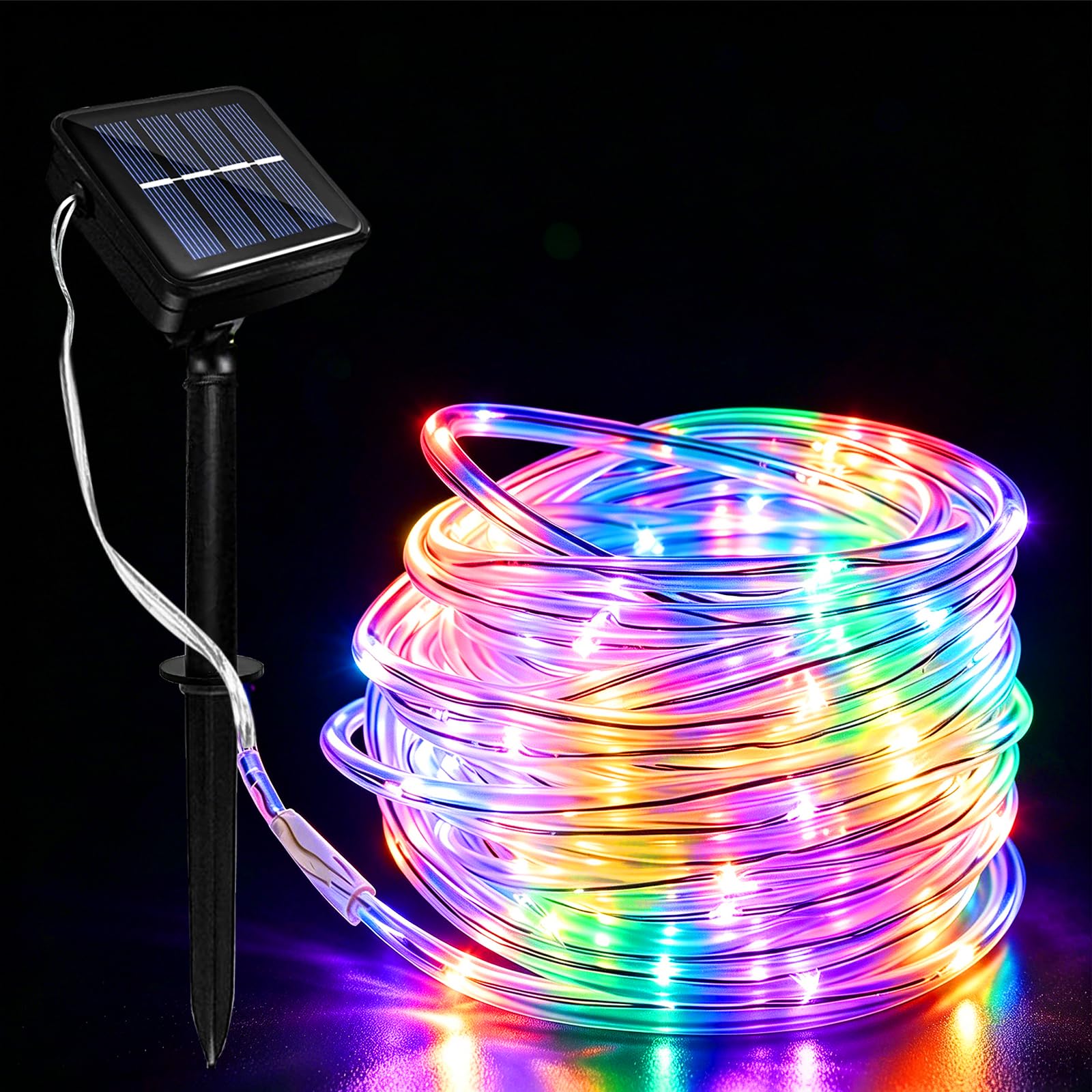 Yaolisin Solar String Lights Outdoor, 10M 100 LEDs Waterproof Rope Lights, Solar Tube Light 8 Modes, Fairy String Lights, Ideal for Patio, Garden, Party, Tree, Wedding,Christmas Decoration