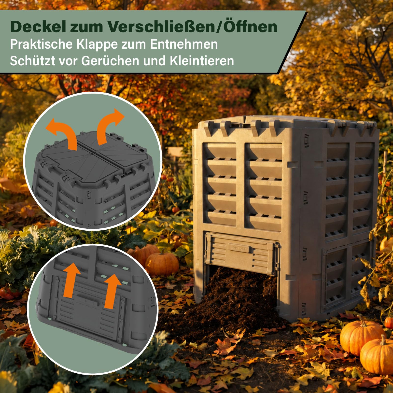 Thermokomposter 300L Garten Komposter mit Deckel Schwarz
