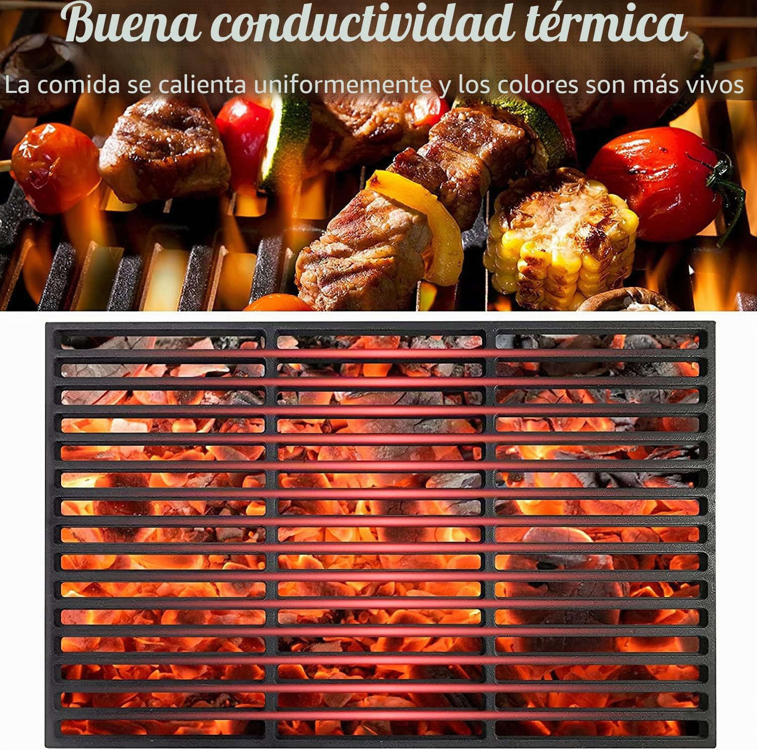 NAIZY Rejilla de parrilla de hierro fundido para barbacoa, parrilla de carbón, parrilla de gas, rejilla de parrilla, rejillas de parrilla esmaltadas, accesorios para parrilla【60 x 40 cm】