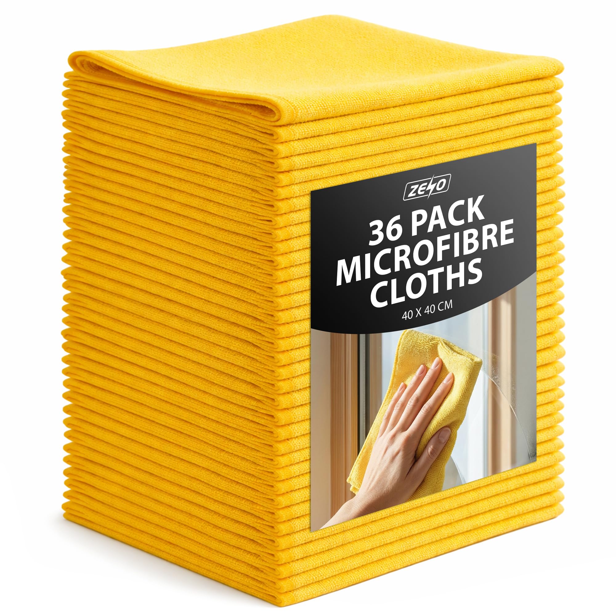 ZENO Premium Microfibre Cloths 36 Pack | Polishing & Cleaning Superior Cloths | Ultra Plush | Get mirror-like results without streaks | Microfibre Car Cleaning Cloths | 40x40 cm (Yellow)