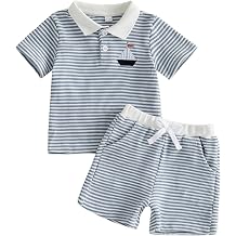 Toddler Boy Summer Clothes Striped Short Sleeve Button Shirt Tops Solid Shorts Set 2Pcs Casual Outfit with Pockets