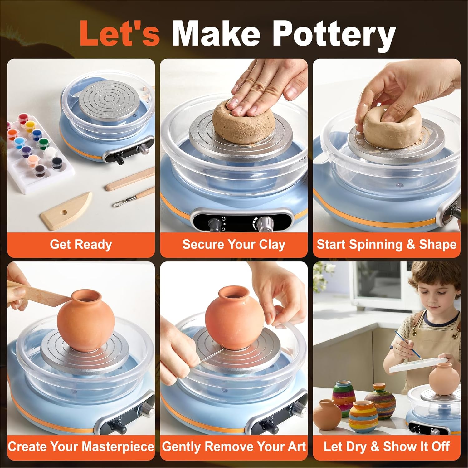Funspire Pottery Wheel for Kids,mini Pottery Wheel for Children and Beginners - 4.7-inch Electric Pottery Wheel with Adjustable Speed, Low Noise, Precise Control, Includes 16 Pottery Tools